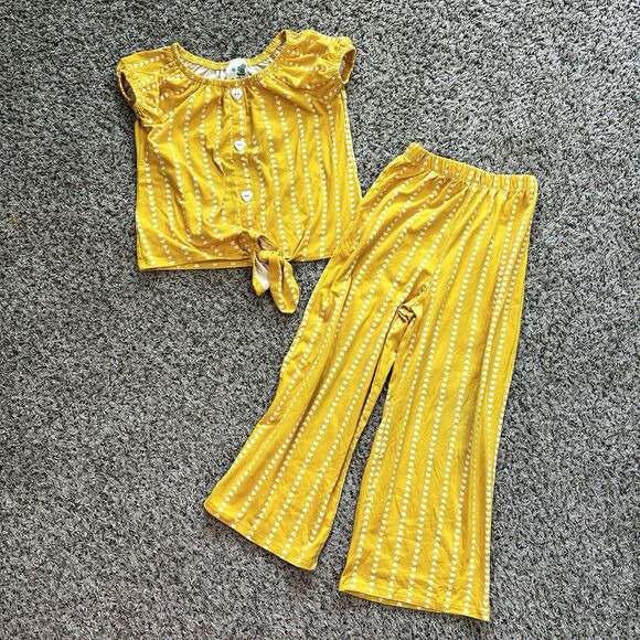 Lily Bleu Girls Sz 6 2 Piece Pants Set Yellow Heart Stretchy - Picture 1 of 14